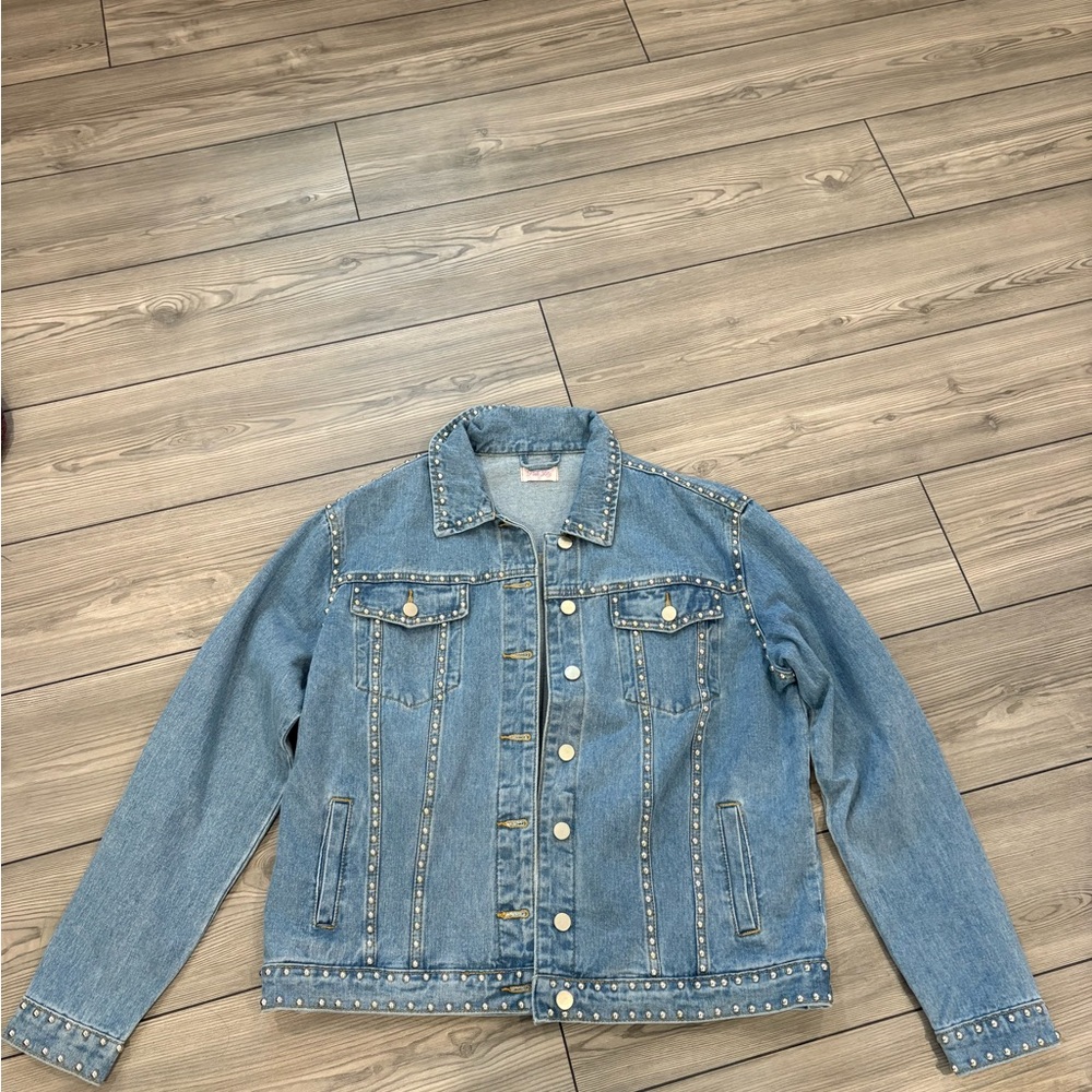Pink Lily Blue Jean Jacket with Studded Details